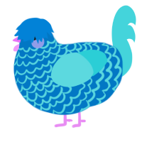 A sapphire and aqua chicken with a lace pattern