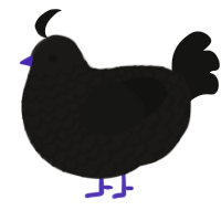 speak no evil, a sable and black chicken with a lace pattern