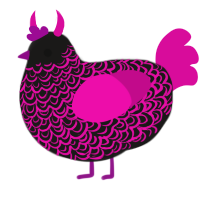 Mel0nzzz, a sable and fuchsia chicken with a double-lace pattern