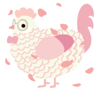A white and pink chicken with a lace pattern