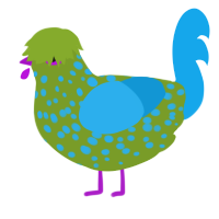 A chartreuse and sky chicken with a speckle pattern