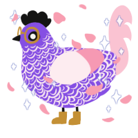 Quincy, a blurple and rose chicken with a double-lace pattern
