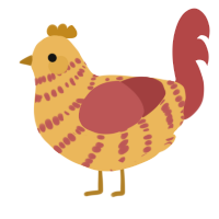 Fries, a honey and red chicken with a bar pattern