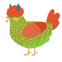 Auntie Cleo, a grass and vermilion chicken with a lace pattern