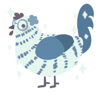 Porcelain, a white and sapphire chicken with a bar pattern