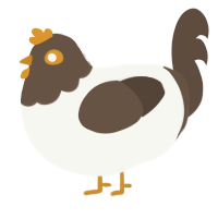 Caramel drizzle, a white and bark chicken with a head pattern