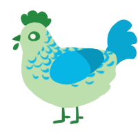 Glorp, a gluppy and cerulean chicken with a half-lace pattern