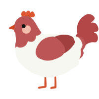 A white and red chicken with a head pattern
