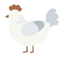 A white and mist chicken with a neck-speckle pattern