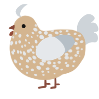 Shake, a beige and mist chicken with a speckle pattern