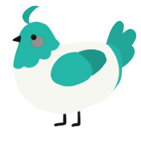 Chick-ku, a white and turquoise chicken with a head pattern