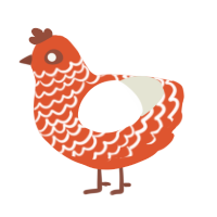 Jerry, a vermilion and white chicken with a lace pattern