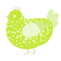 A lime and apple chicken with a speckle pattern