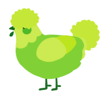 A grass and lime chicken with a head pattern