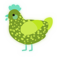 u-f-orpington, a chartreuse and lime chicken with a speckle pattern