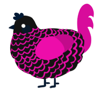 A black and fuchsia chicken with a lace pattern