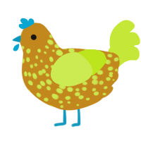 Toodles, a ochre and lime chicken with a speckle pattern