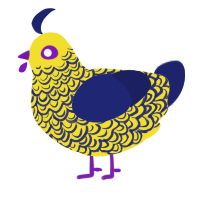 Magica, a yellow and navy chicken with a double-lace pattern
