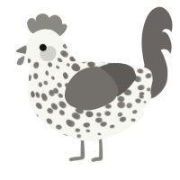 Diorite, a white and grey chicken with a speckle pattern