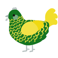 Uranium, a leaf and yellow chicken with a lace pattern
