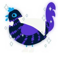 A tumblr and indigo chicken with a bar pattern