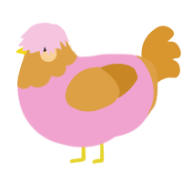 A pink and orange chicken with a head pattern