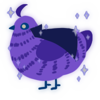Luma, a lilac and indigo chicken with a bar pattern