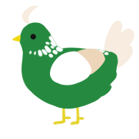 Mallard, a viridian and cream chicken with a neck-speckle pattern