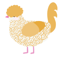 Scramble, a white and honey chicken with a double-lace pattern