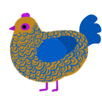 Magic Ink, a ochre and ultramarine chicken with a double-lace pattern