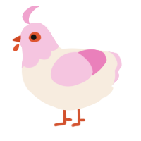 A cream and pink chicken with a head pattern