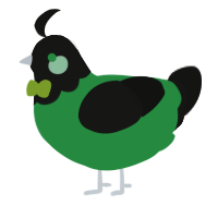 A viridian and black chicken with a head pattern