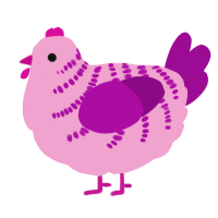 Pinky, a pink and plum chicken with a half-bar pattern