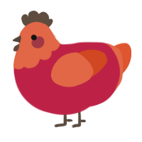 A crimson and vermilion chicken with a head pattern