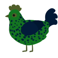 Swampy, a leaf and tumblr chicken with a speckle pattern