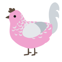 Cupid, a pink and mist chicken with a half-lace pattern