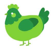 Lawn, a grass and viridian chicken with a head pattern