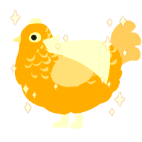 Helios, a orange and beige chicken with a half-lace pattern