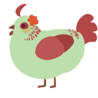 Pistachio, a gluppy and red chicken with a neck-band pattern