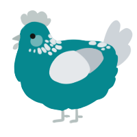 Sea Foam, a teal and mist chicken with a neck-speckle pattern