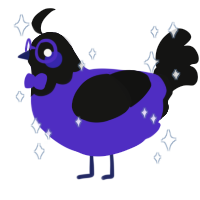 Henna, a indigo and black chicken with a head pattern
