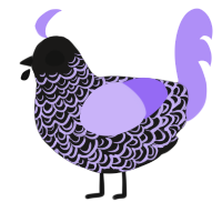 Lady Morgana, a sable and lilac chicken with a double-lace pattern