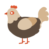bobby, a bark and beige chicken with a head pattern