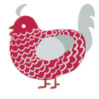 Kasane Teto, a crimson and silver chicken with a lace pattern