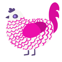 Gala, a white and fuchsia chicken with a lace pattern