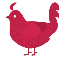 A crimson chicken with a speckle pattern