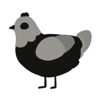 The Evil Egglayer, a black and ash chicken with a head pattern