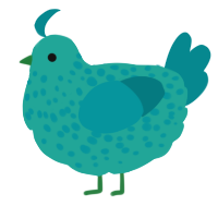 green glorp, a turquoise and teal chicken with a speckle pattern