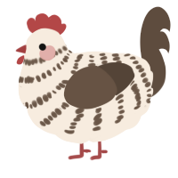 A cream and bark chicken with a bar pattern