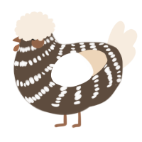 A bark and cream chicken with a bar pattern